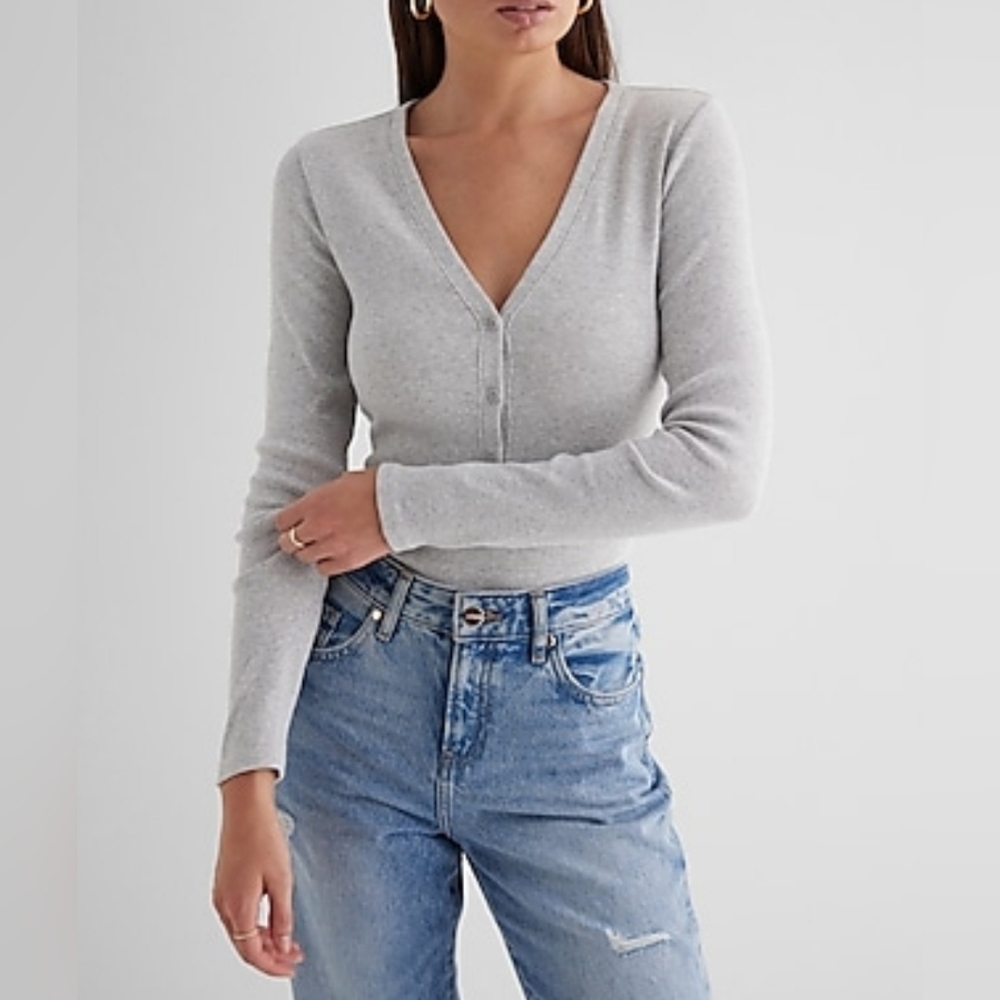 Ribbed Fitted V-Neck Henley Bodysuit